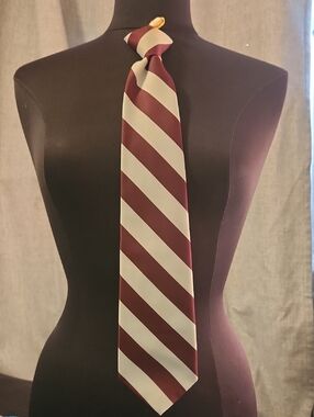 Striped Burgundy and Cream Men's Tie - Elegant Diagonal Pattern